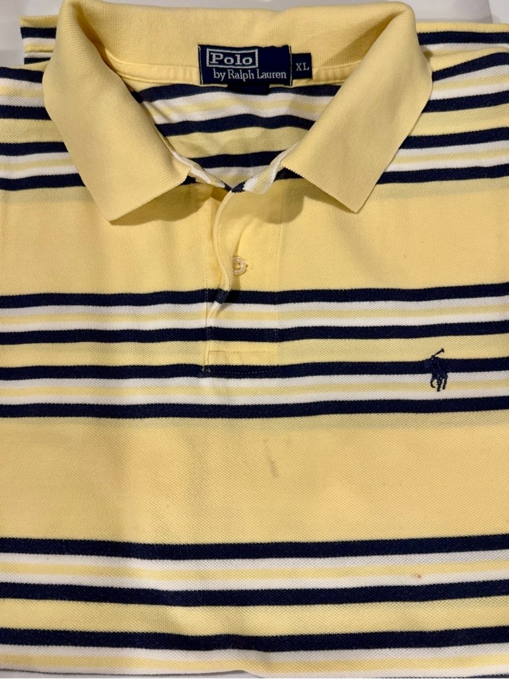 Polo by Ralph Lauren yellow with navy & white stripe Polo shirt, size XL